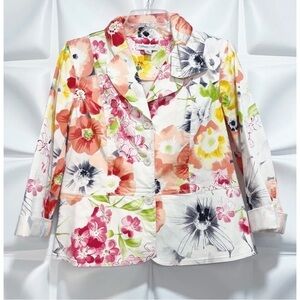 Coldwater Creek Sz PS Spring Floral Print Blazer Jacket Peplum Stretch Womens